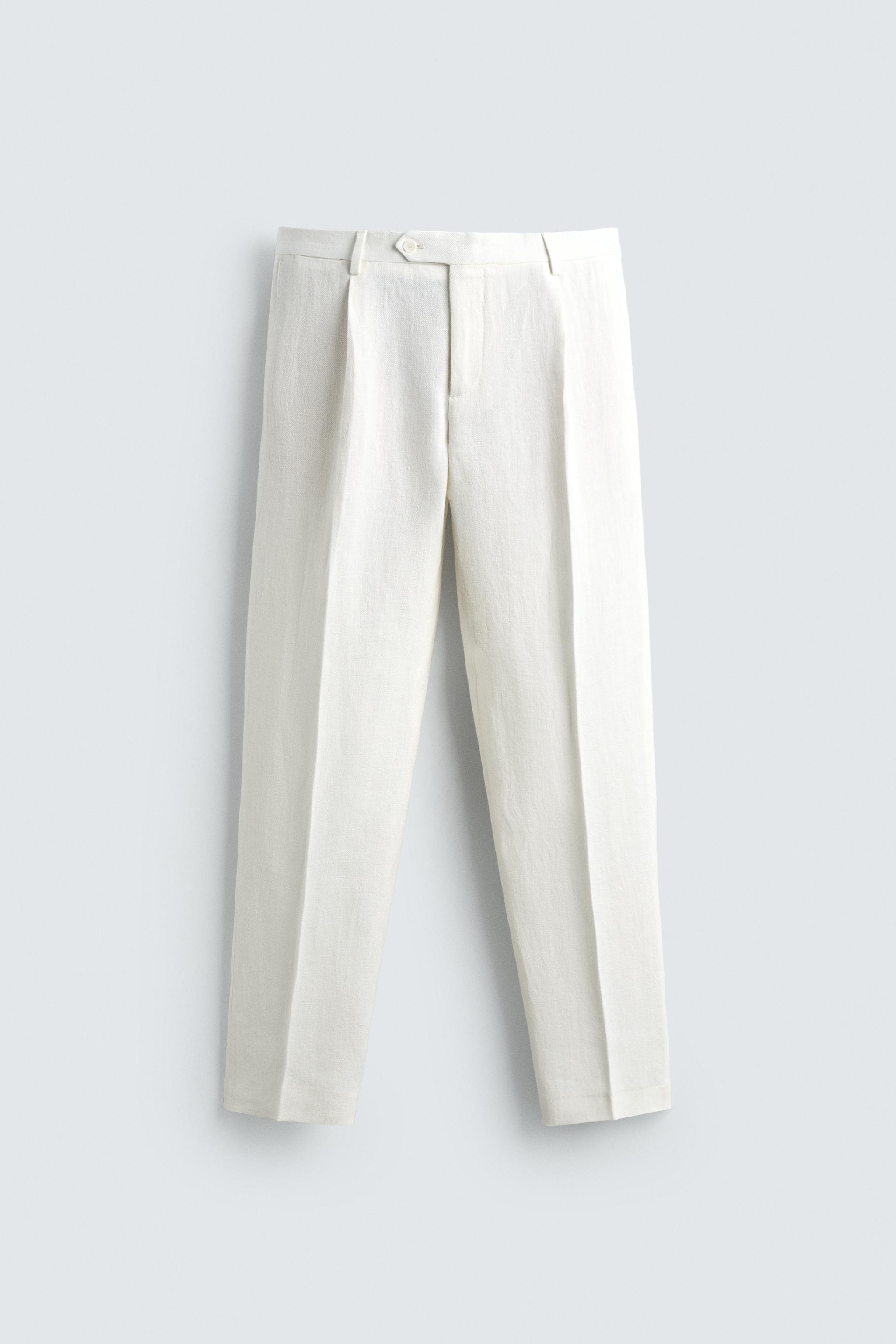 100% LINEN PLEATED SUIT PANTS